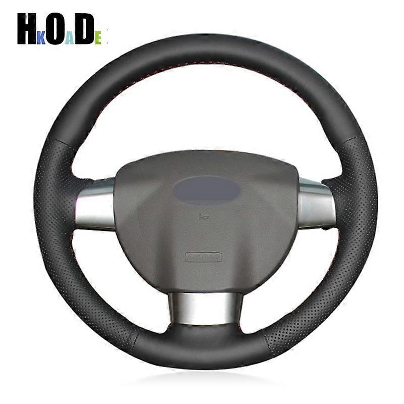 غطاء عجلة القيادة من الجلد الاصطناعي DIY أسود مخيط يدويا أغطية عجلة قيادة السيارة لفورد فوكس 2 2005-2011 (3 تكلم)