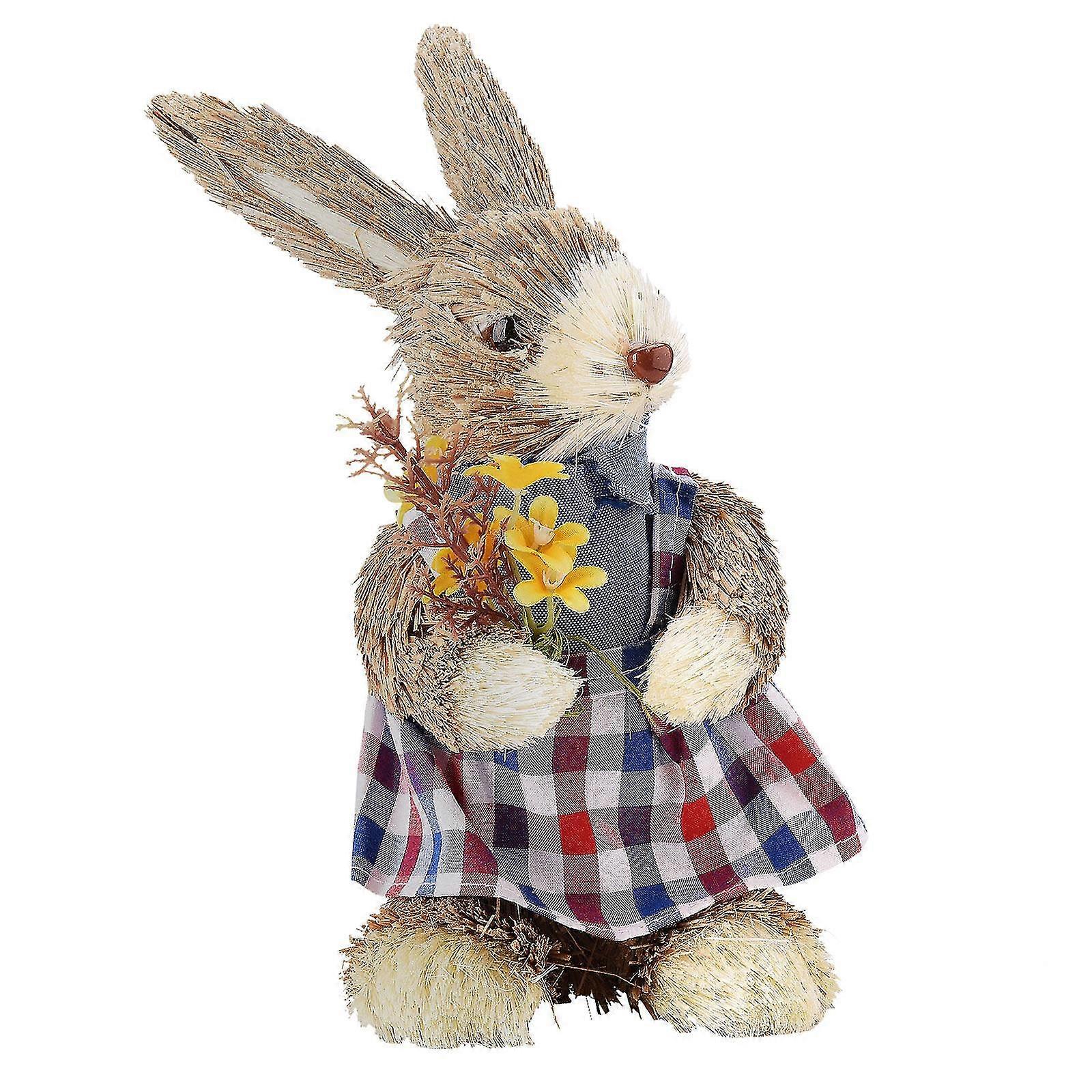 New Easter Bunny Figure, Standing Rabbit Statue Handmade Cute Straw Rabbit Ornament