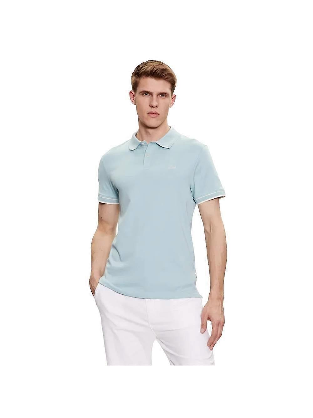 男士 Guess 经典 Polo 衫,刺绣徽标蓝色