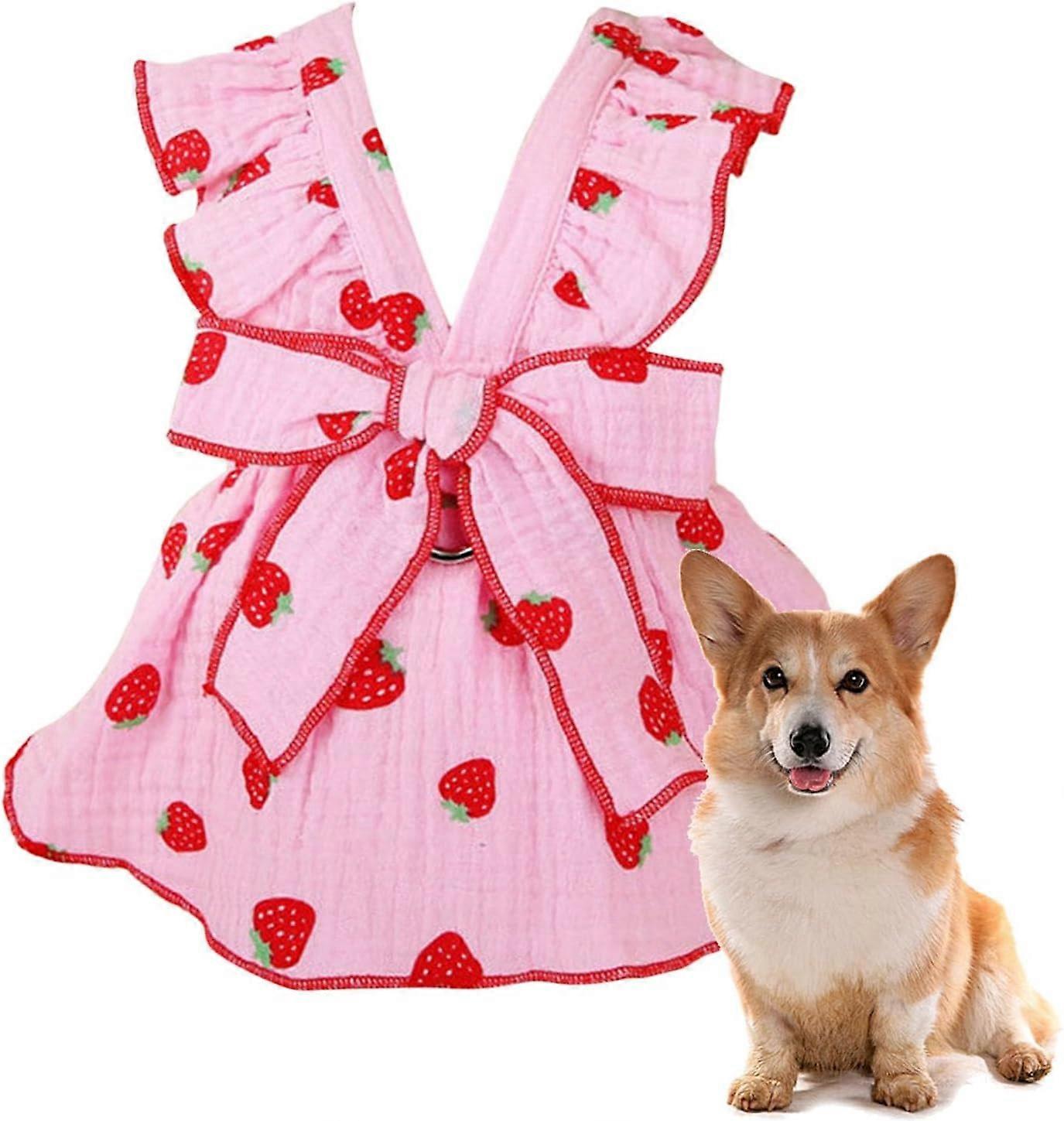 Pet Dress Cute Princess Sundress Printed Summer Apparel Clothes Dog Skirt with Ruffles with Bow & D Ring for Small Medium Kitten Puppy