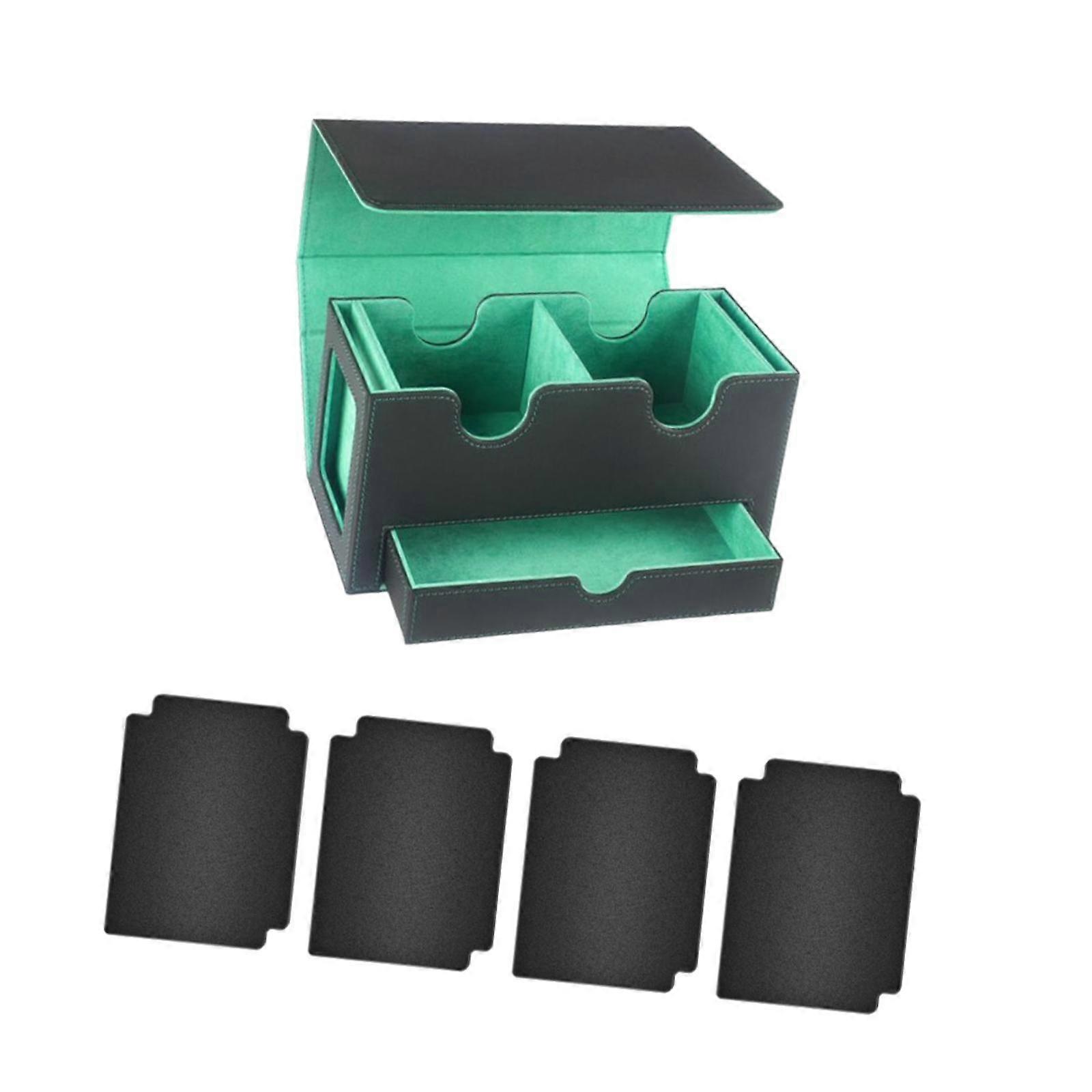 Card Deck Box Game Card Case Protection PU Leather with Drawer Deck Case Inner Green