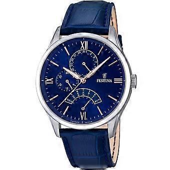 Festina Retro Blaue Uhr Silber Gehäuse 43mm