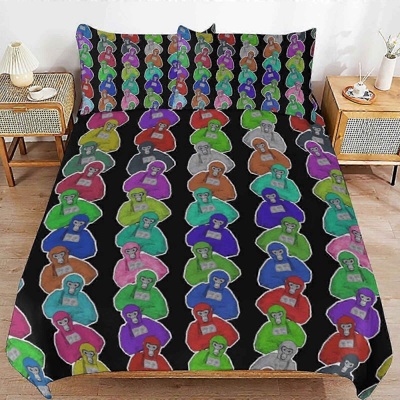 o2123 Lakanat Gorilla Tag vuodevaatteet Pussilakana Mukava ja kevyt sarjakuvavuodevaatteet3 kpl (kotelo) (1 pussilakana ja 2 tyynyliinaa) Sänky 