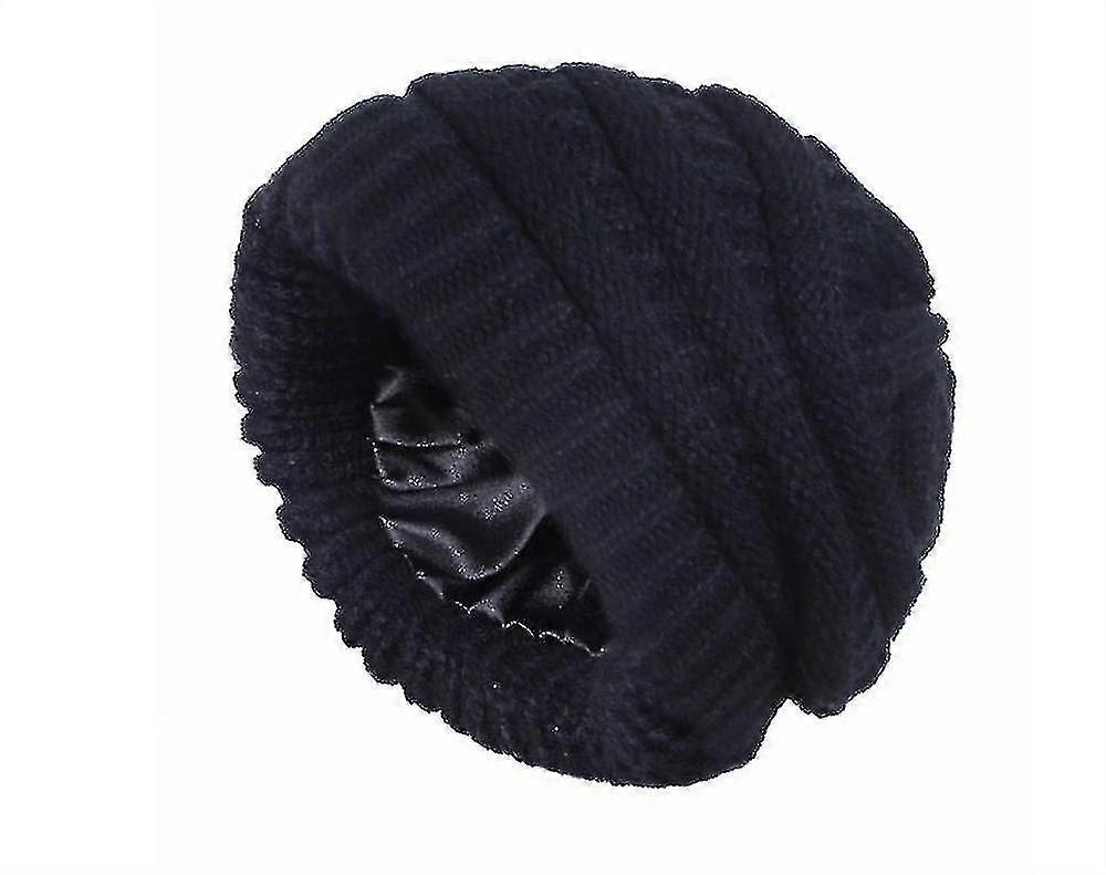 Satin Lined Winter Beanie Hats Cable Knit Soft Slouchy Warm Hat