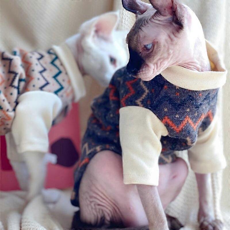 New Arrival Sphynx Cat Clothes Autumn Winter Retro Luxury Dog Cat Sweater Pet Devon Rex Clothing Cotton Kitten Hairless Sweater