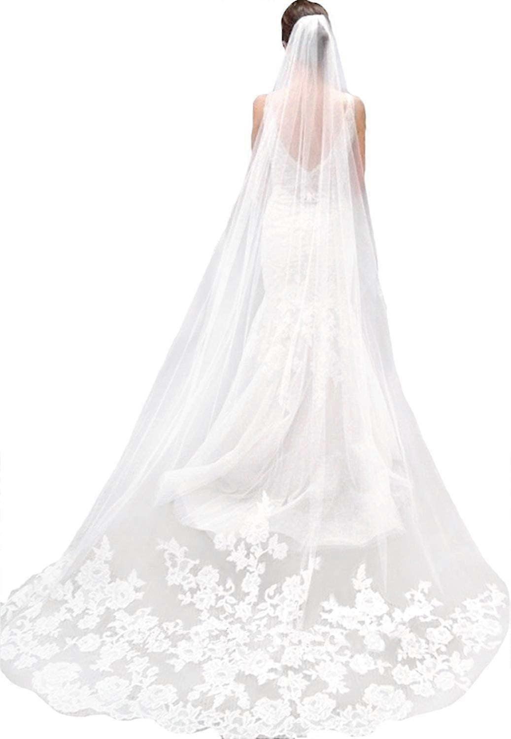 3m(White), Single Layer Wedding Veil Bridal Veil Lace Embroidery Bridal Supplies