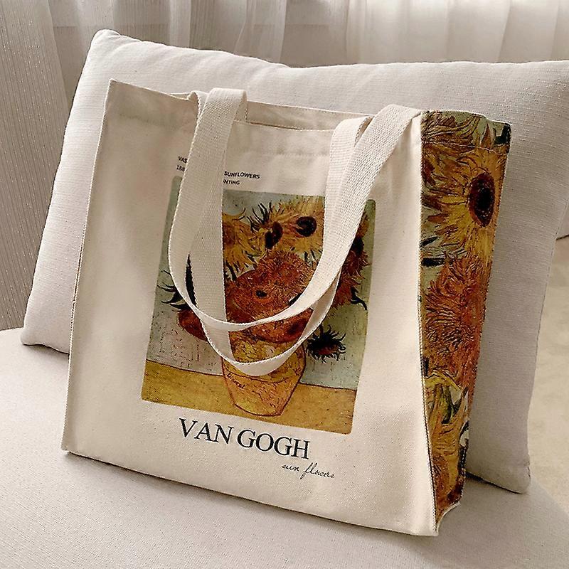 Ποίηση Lifest Van Gogh Classic Ηλιοτρόπιο Oil Painting Βαμβάκι Canvas τσάντα Pop Style Φερμουάρ Ένας ώμος Ψώνια τσάντα Tote τσάντα