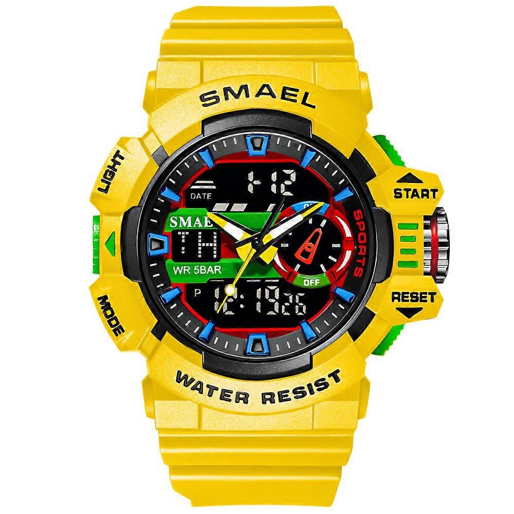 SMAE Quartz Watch for Men Waterproof Military Luminous Hands Dual Display Digital Wristwatches White Rubber Bracelet Sport Clock