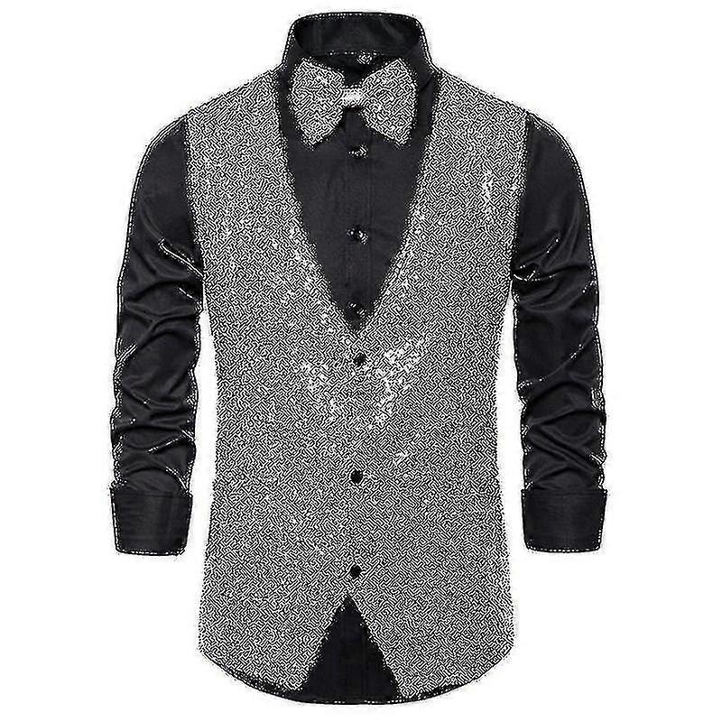 Herren Paillettenweste Shiny Anzug Weste V-Ausschnitt Party Kleid Weste mit Fliege