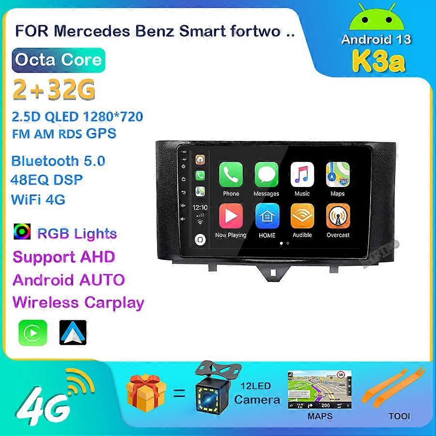 Carplay Android 13 For Smart Fortwo W451 2006~2016 Stereo Radio Video Wifi Carplay Map GPS Nav Navi Navigation Multimedia No DVD