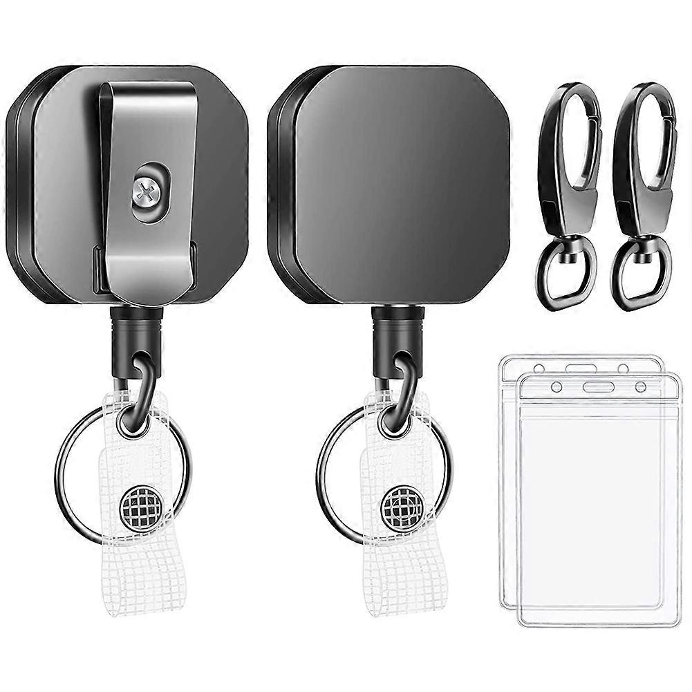 2 Pack Heavy Duty Metal Retractable Badge Holders Carabiner Badge Reels Clip Key Ring ID Card Holde