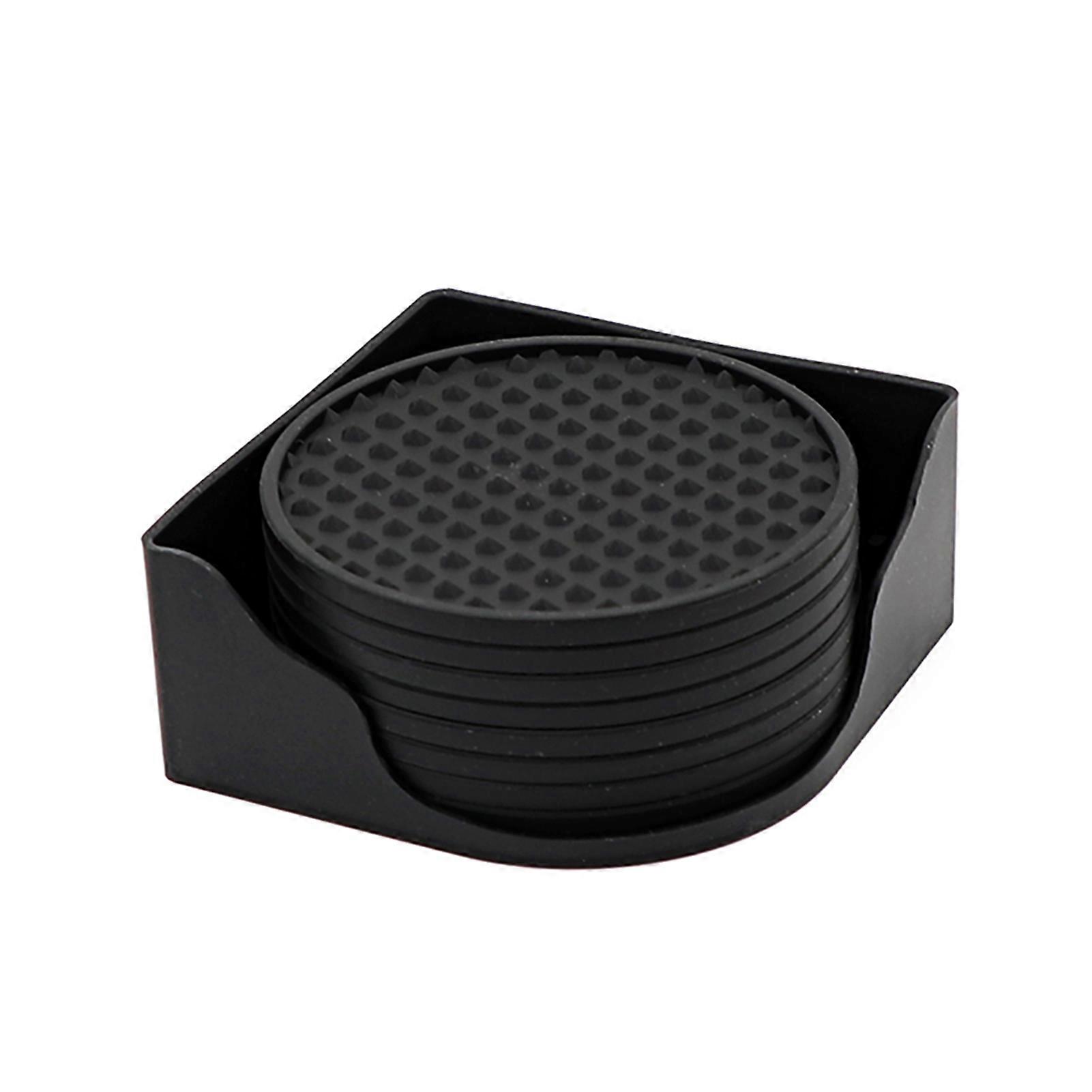8Pcs Drinks Coaster with Holder Non-Slip Grooved Design Silicone Coaster Heat Resistant Dishwasher Safe Cup Mat Bar Supplies Jikaixiang
