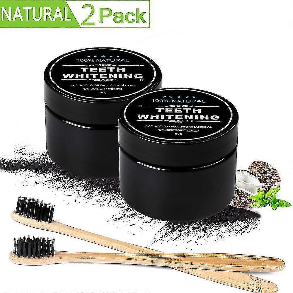 2pcs Natural Activated Charcoal Teeth Whitener Powder con cepillo de bambú