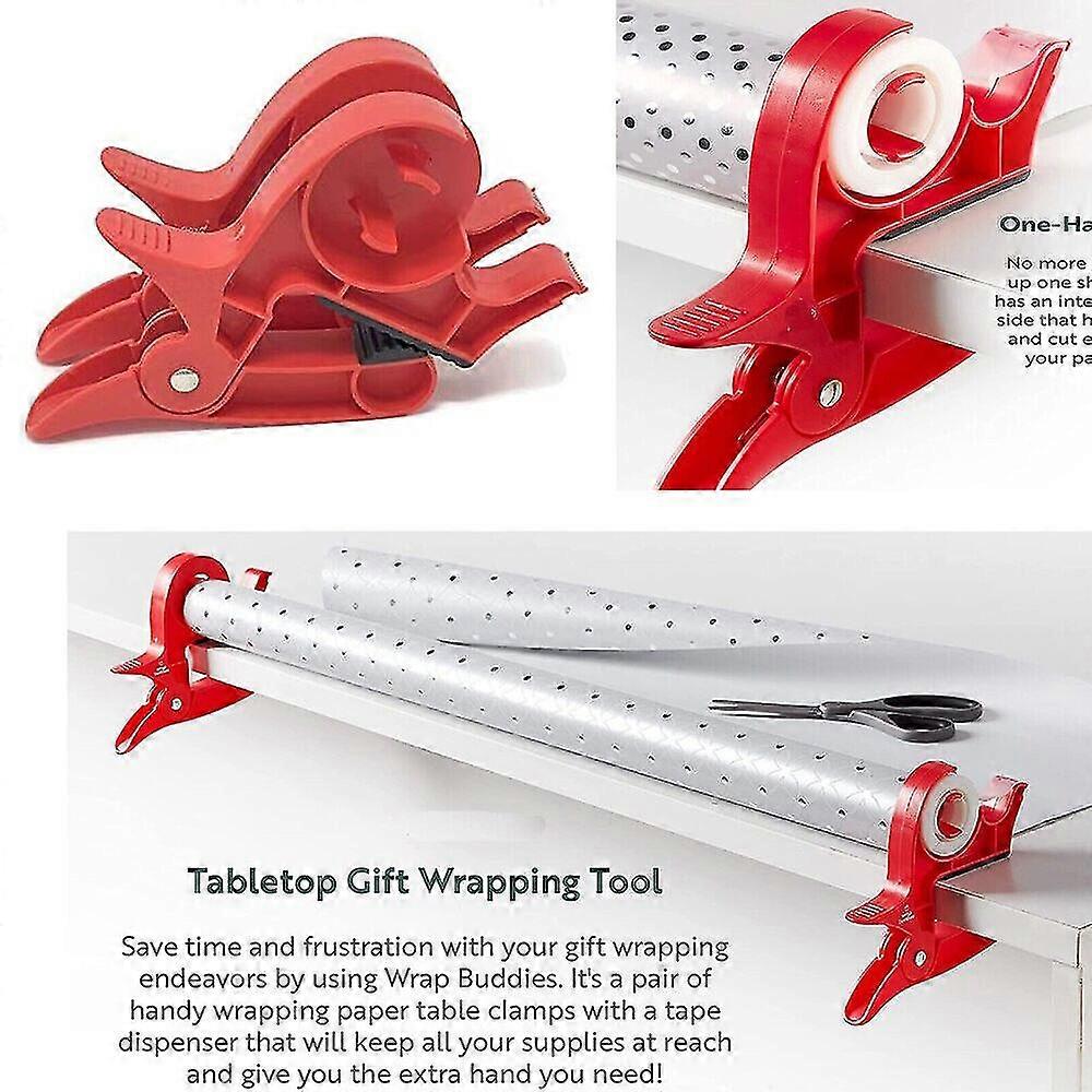 1 paire Wrap Buddies Tabletop Gift Wrapping Tool Packing Tape Dispenser Two Clamp Solution W / Distributeur de ruban intégré