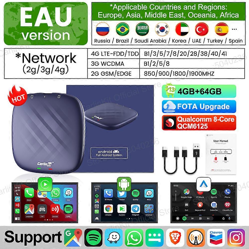 Redkid 2024 NEW CarlinKit CarPlay Ai Box Qualcomm QCM6125 8-Core CPU Android 13 Wireless Carplay And