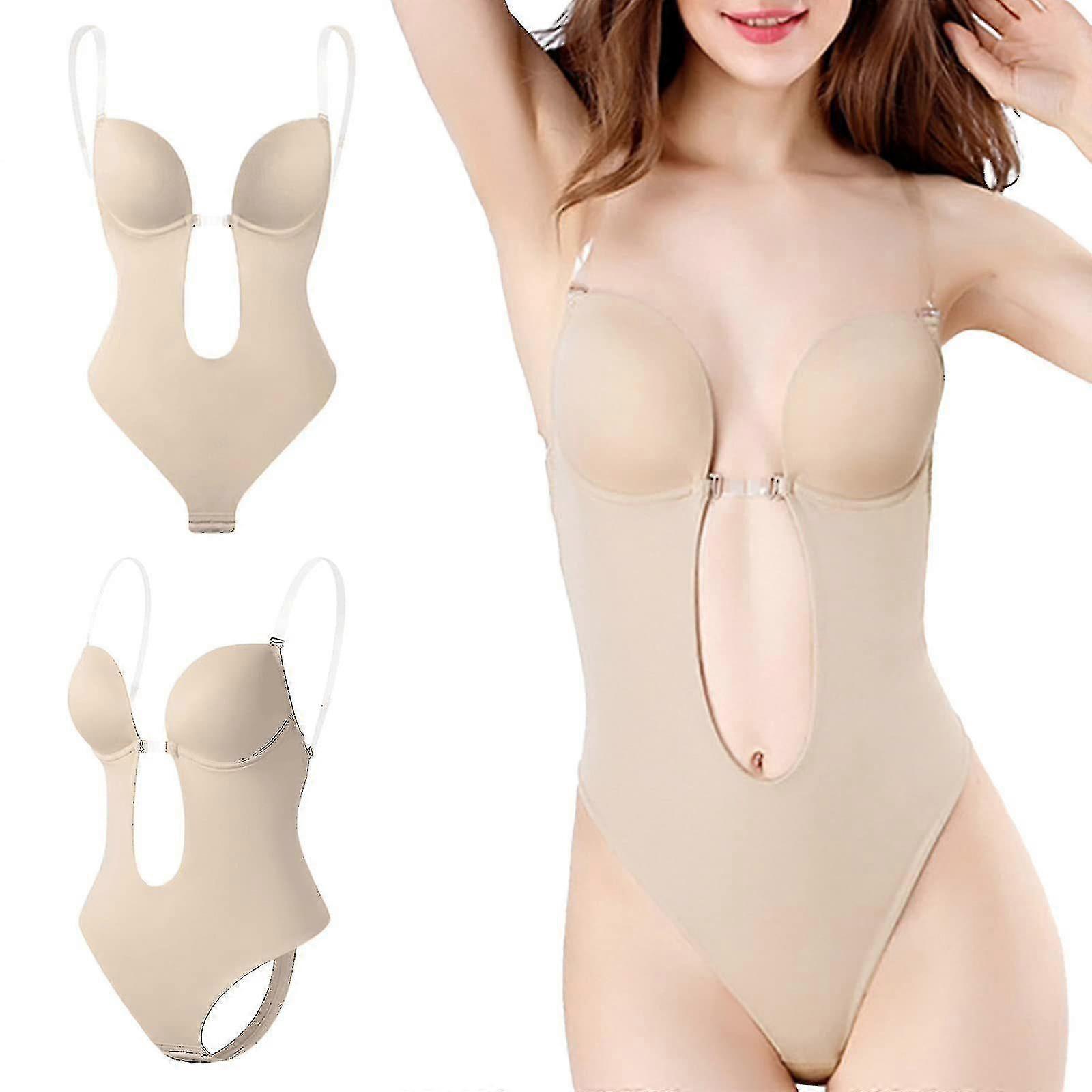Women Plunging Deep V-neck Body Shaper Strapless Backless Bodysuit Shapewear