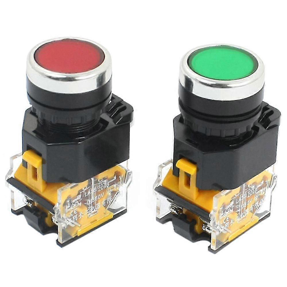 2pcs 22mm Mount 10a Dpst Red Green Momentary Push Button Switch