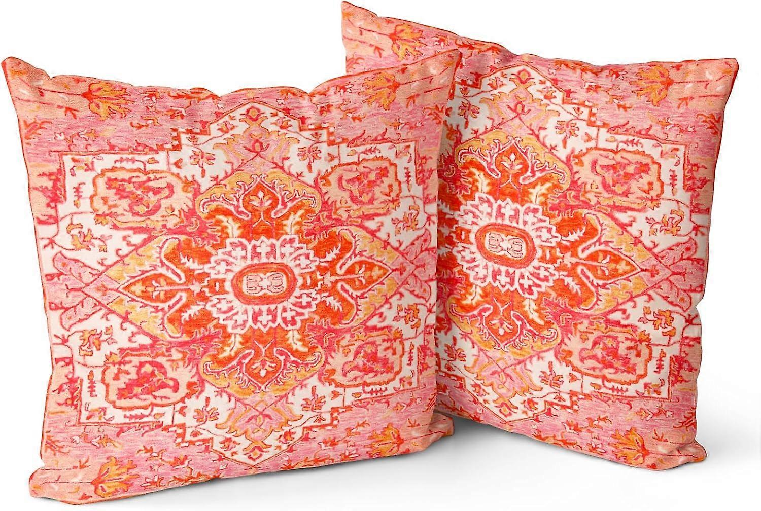 Boho Dark orange Throw Pillow Covers 20x20 inch Set of 2,Bohemian Carpet Double Sided Pattern Soft Plush Cushion Cover for Couch Sofa Bed Decorative,O