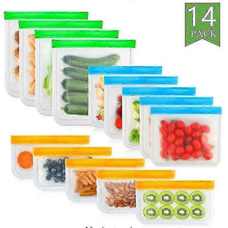 14pcs/set της τσάντας τροφίμων σιλικόνης επαναχρησιμοποιήσιμη φρέσκια-κρατώντας σφραγισμένη τσάντα φρούτων και λαχανικών στεγανή σακούλα 