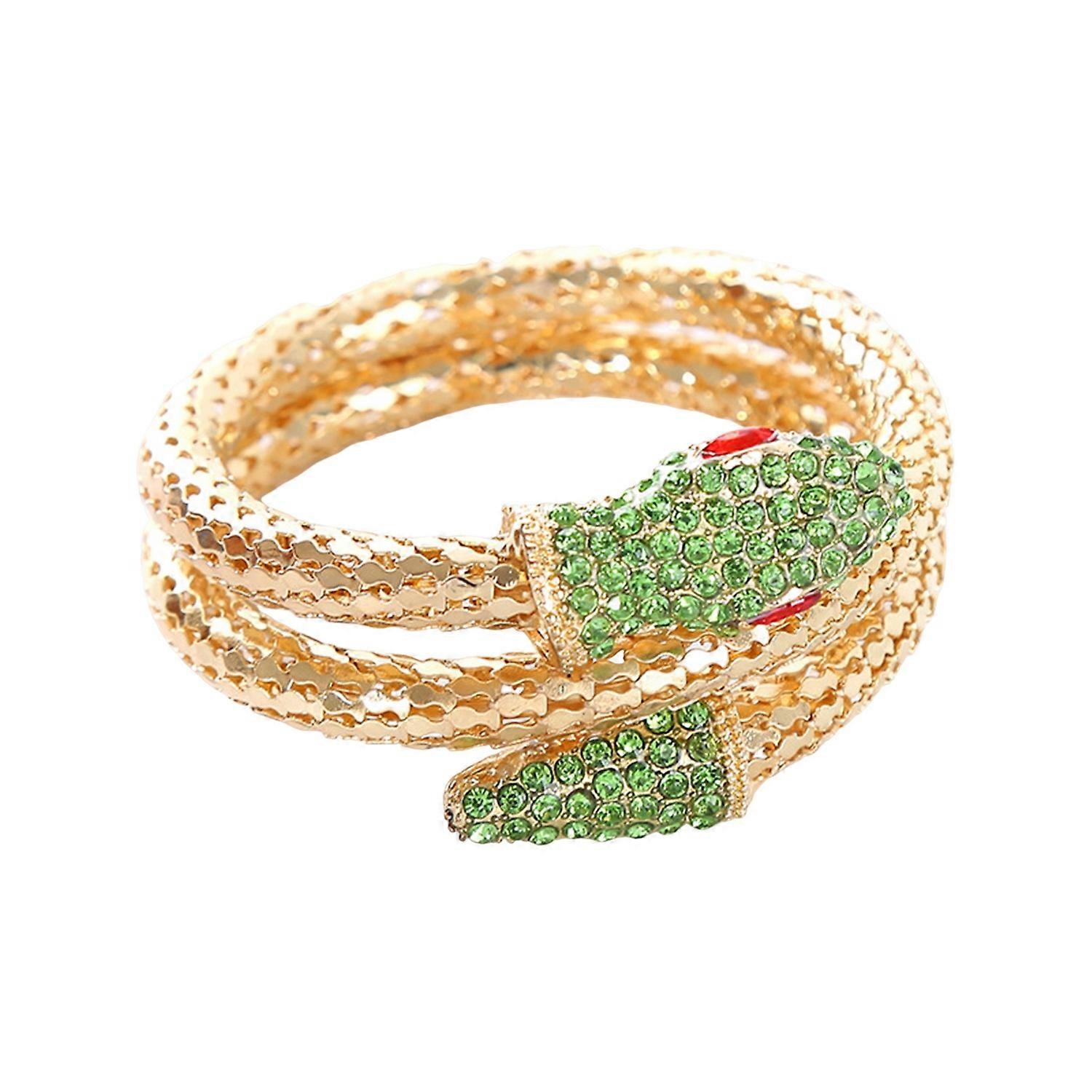 Retro Bracelet Snake Shape Rhinestone Decor Adjustable Open Design Bangle Double-layer Polished