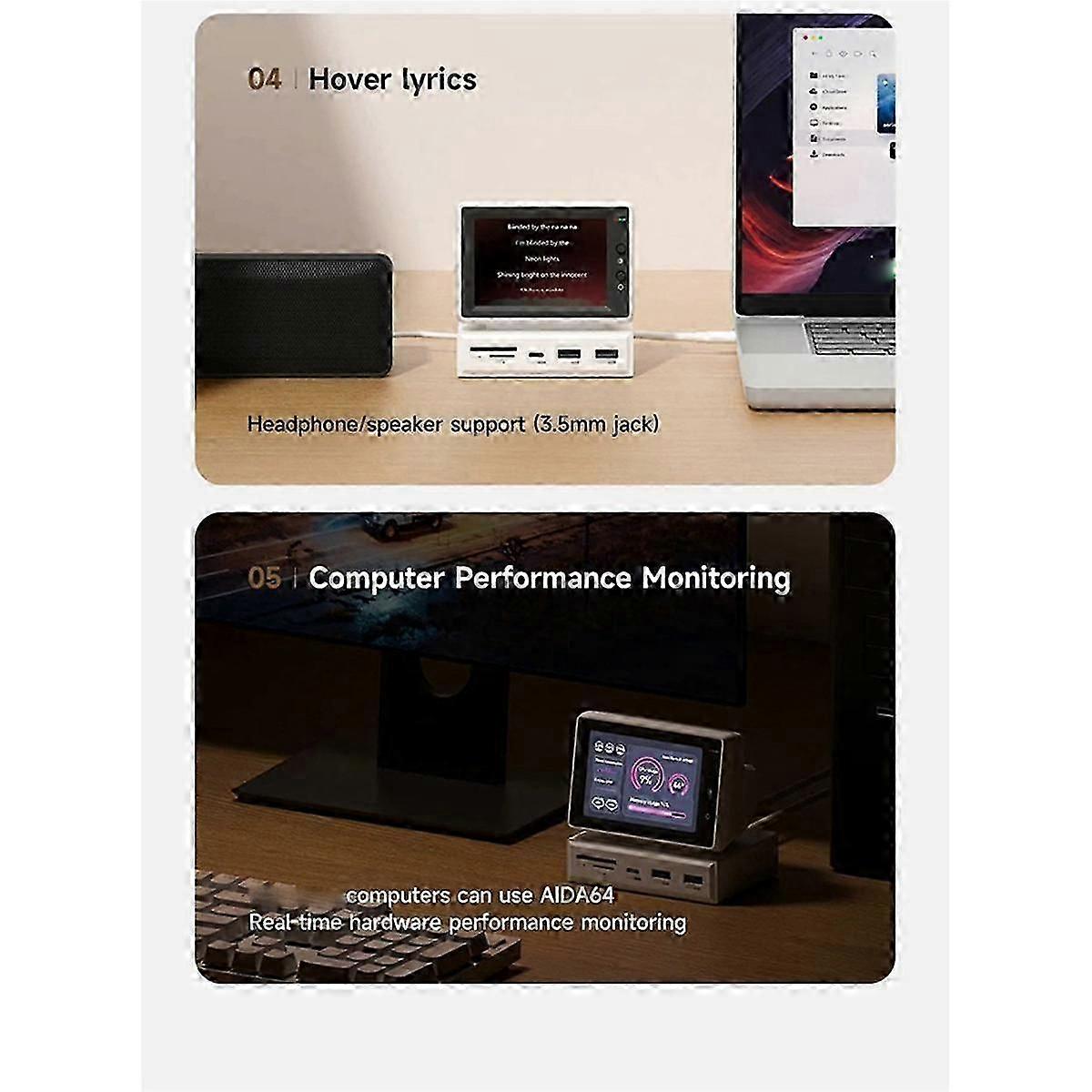 3,5-Zoll-Mini-PC-Monitor USB-C-Dockingstation mit 960 Auflösungen Elektronisches Album Floating Display Scre