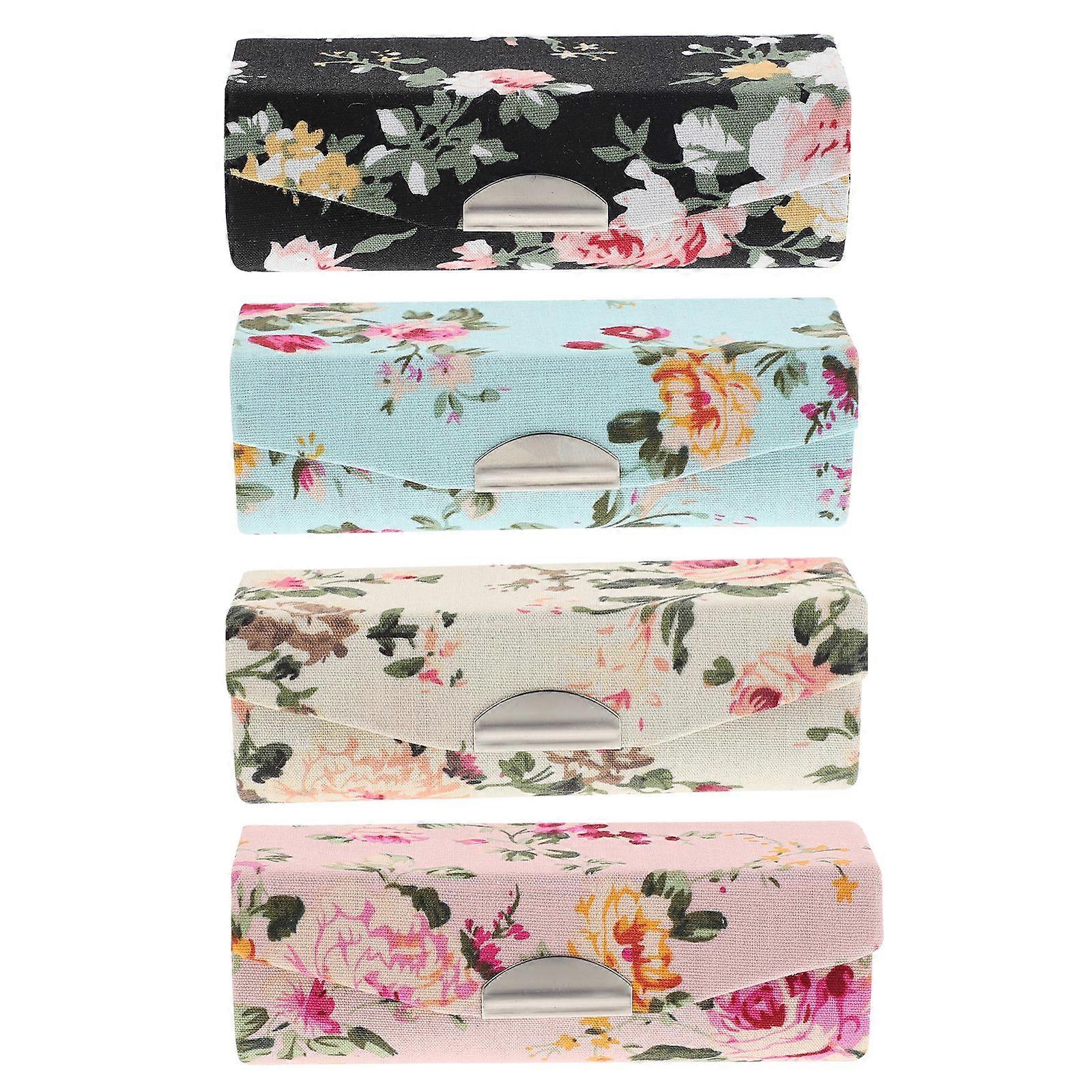 4pcs Lipstick Case Retro Embroidered Flower Pattern Lipstick Storage Containers