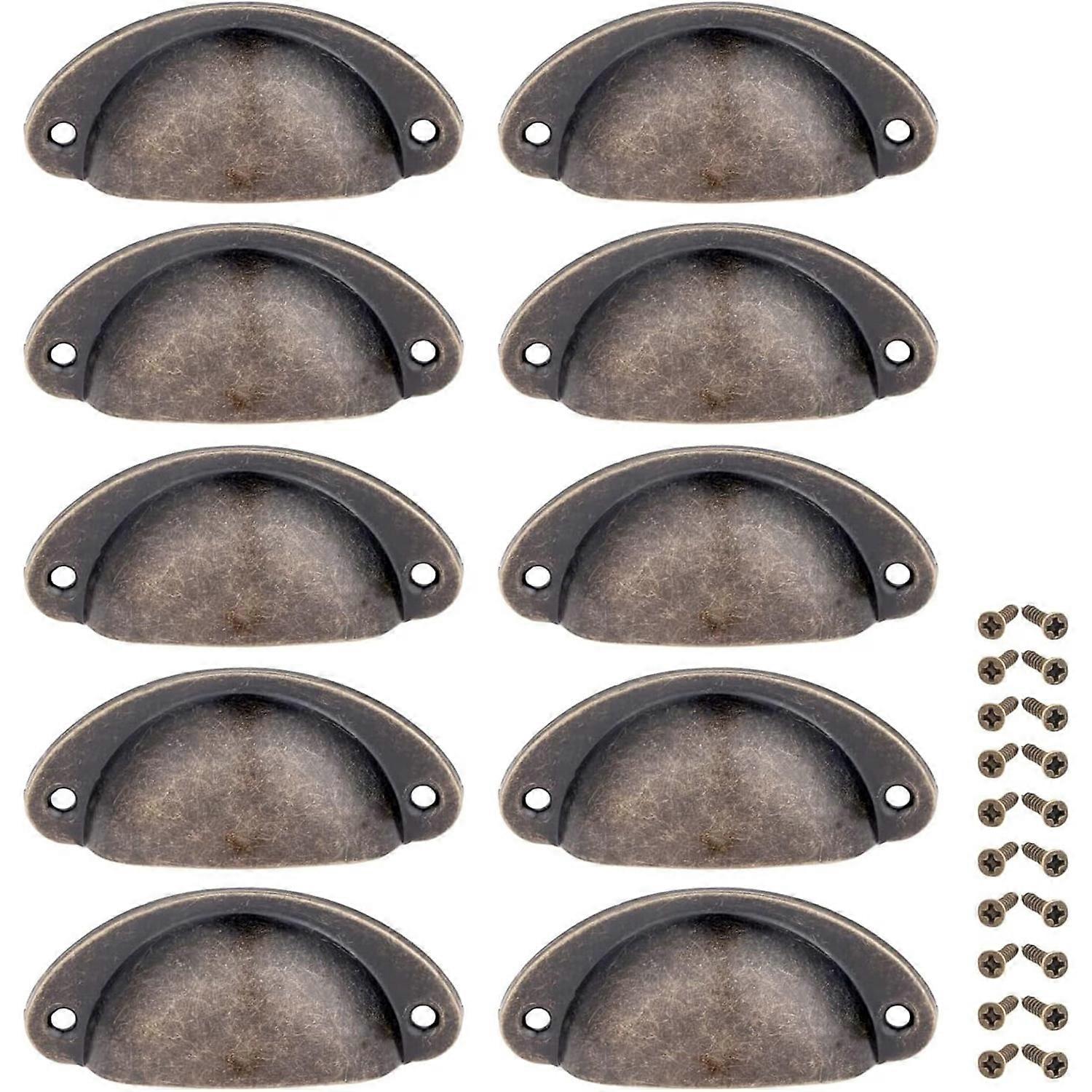 Vintage Look Drawer Handles, Set of 12, Bronze Shell