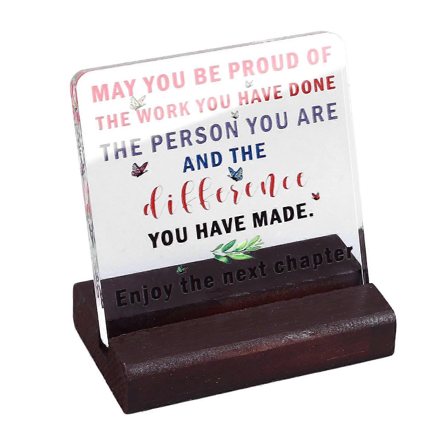 Clear Desk Decorative Sign Rustic Style Innovative Thickened Wooden Base Acrylic Retirement Table Si