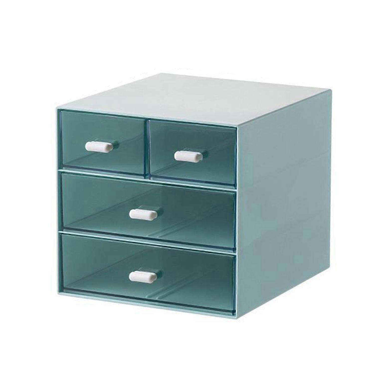 Desktop Storage Box Clear Plastic Makeup Stationery Holder Organizer with 4 Drawers for Office Home
