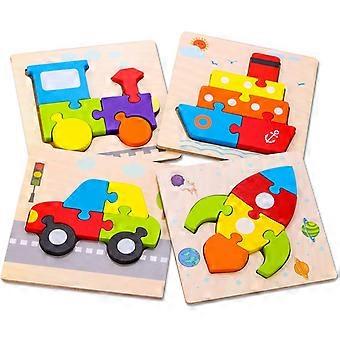Holz-Fahrzeugpuzzle für Kleinkinder von 1-3 Jahren (Jungen & Mädchen), pädagogisches Geschenk für Babys (STEM) mit 4 Fahrzeugen, Montessori-Lernpuzzle, leuchtende Farben