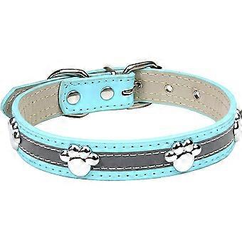 Reflective Dog Collar with Cute Paw Rivet Studded Funny Soft PU Leather Adjustable Puppy Dog Collars for Small Medium Large Dogs CatsM