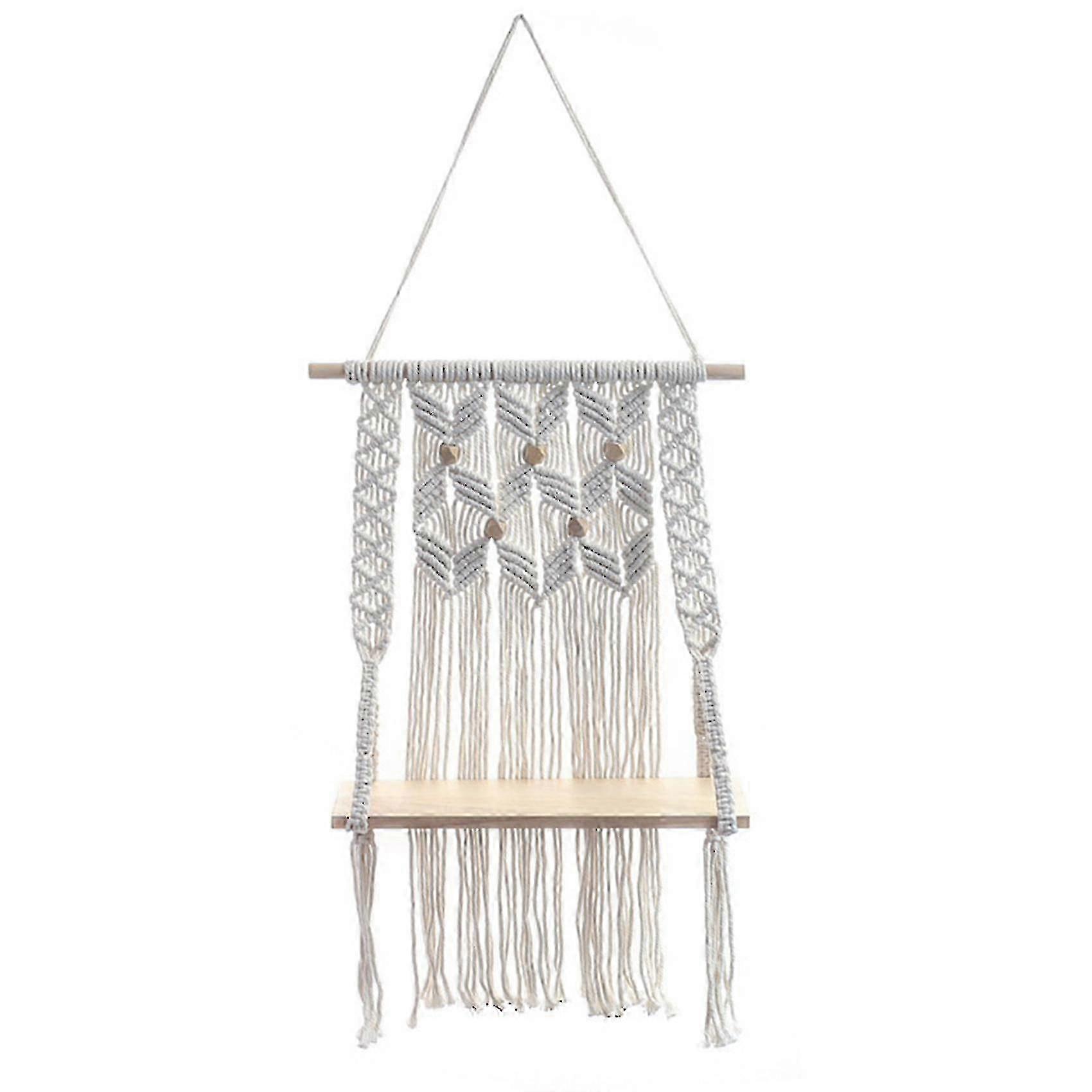 Boho Macrame Wall Hanging Rope And Shelf Tassel Tapestry Rack Decor A A