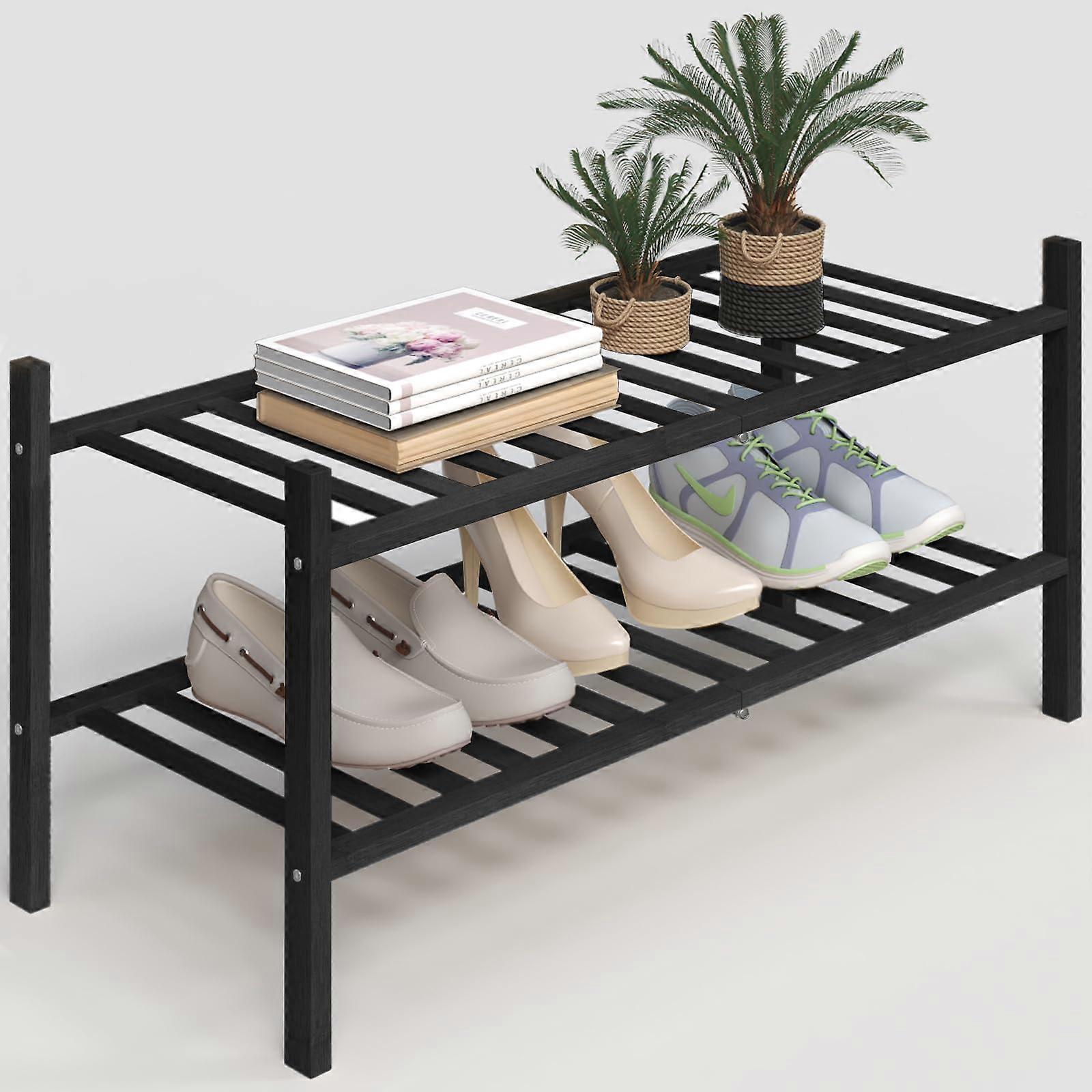 Stackable Bamboo Shoe Rack for Entryway and Hallway, Multi-Tier Storage Organizer, Eco-Friendly Material, Space-Saving Design
