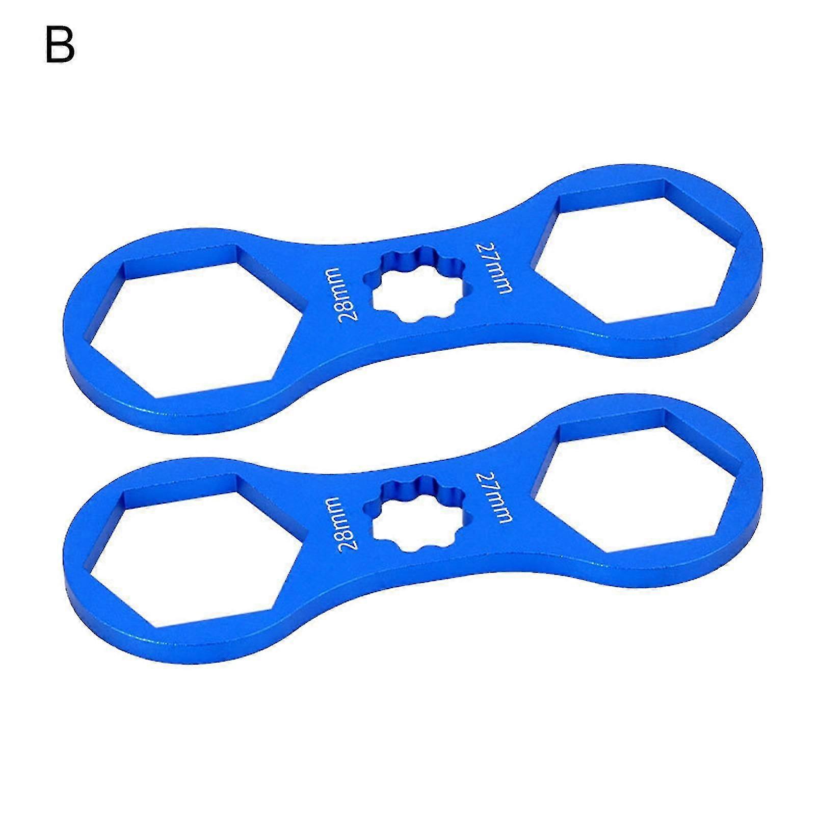 A-Blue:2Pcs Front Fork Cap Wrench Indeformable High Hardness Mountain Bike Parts Front Fork Repair Wrench_Gift Of G