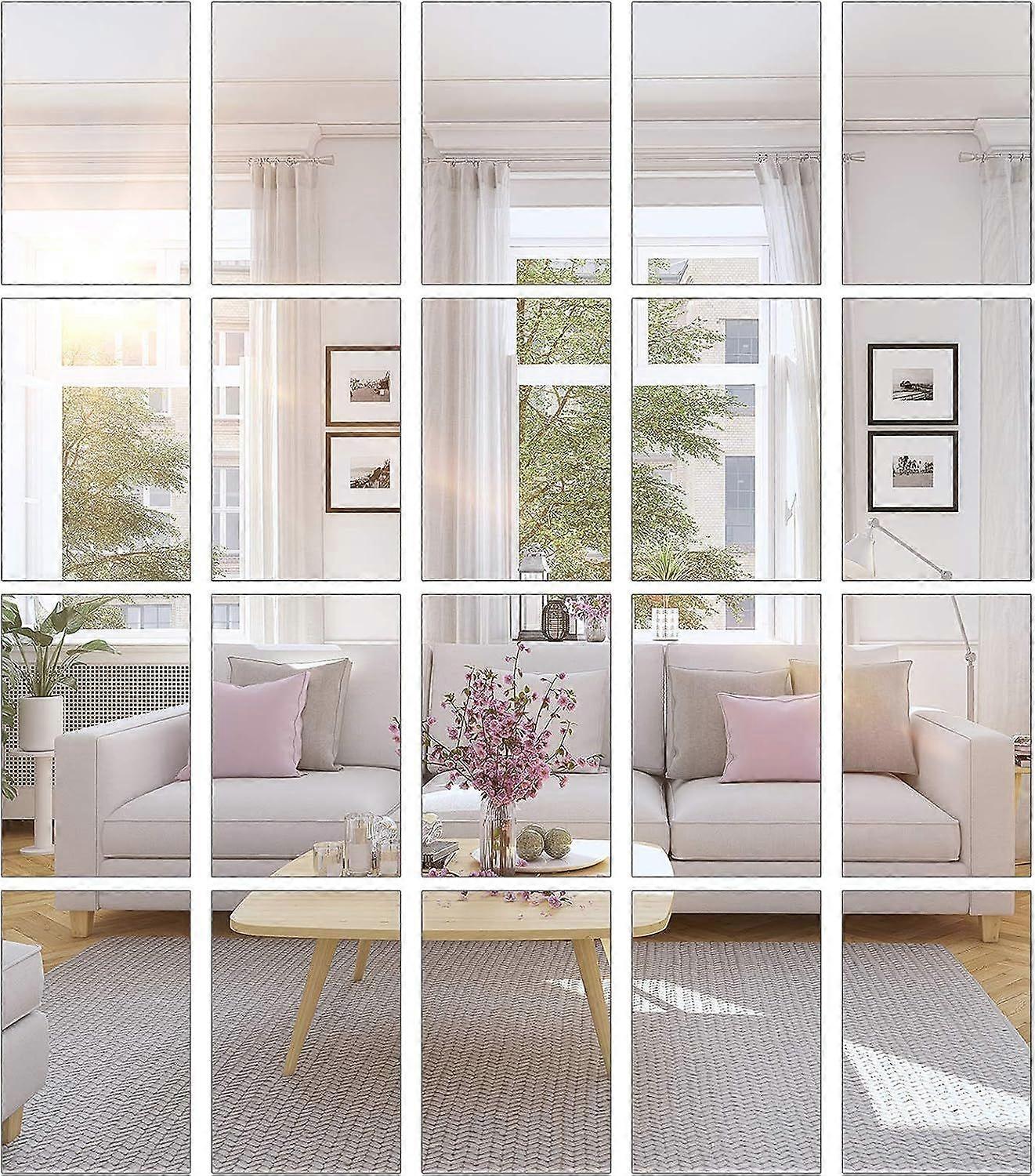 20ピースミラーシート自己接着性非ガラスサイズにカットミラーステッカー壁用タイルフレキシブルスティッキーミラー