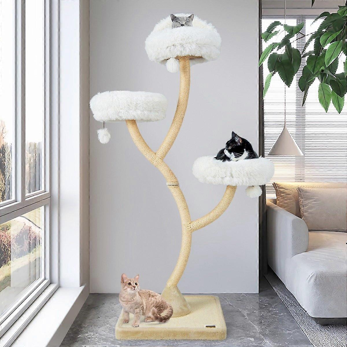 178 cm cat tree with sisal madder posts & 3 warm sleeping areas & plush balls beige