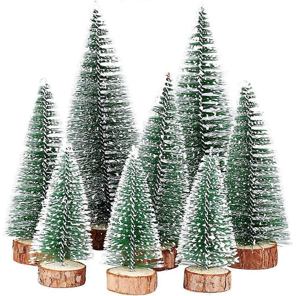Mini Artificial Christmas Tree For Desktop, Sisal Bottle Brush Trees With Wooden Base For Craft Diy And Christmas Ornaments, Exquisite Cedar Design