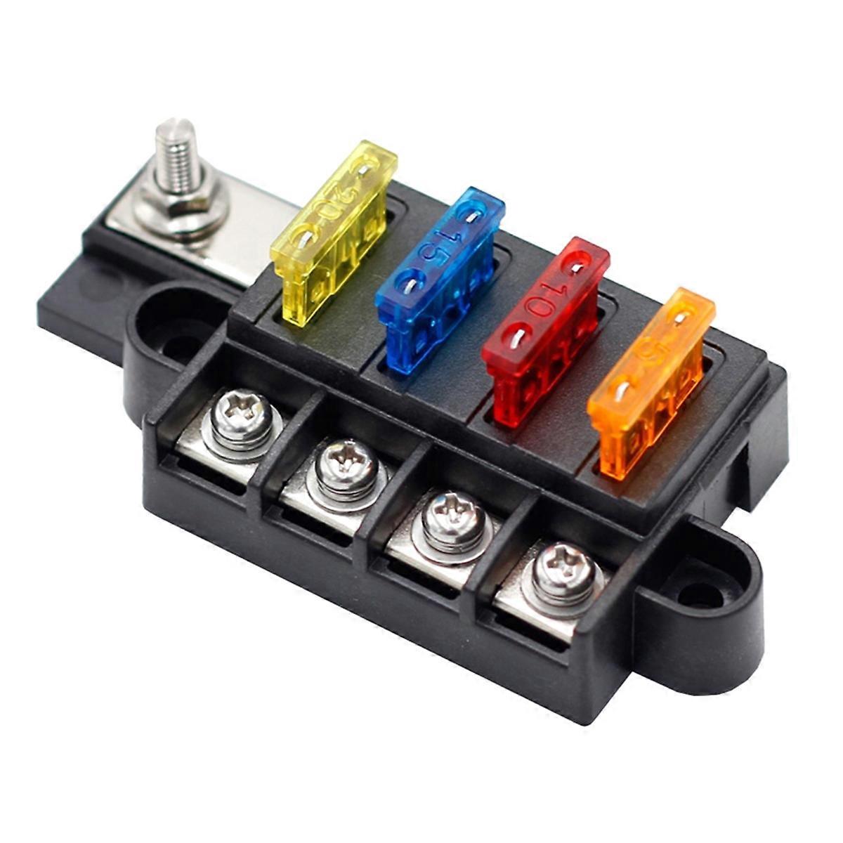 Blade Fuse Box for Automotive Boat Marine 4 Way 12-32V 4 Circuit Fuse