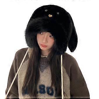 Oversized Rabbits Hat with Ear Thicken Lining Skiing Furry Hat Cartoon Photo Props Outdoor Head Wrap Hat for Hallow  White