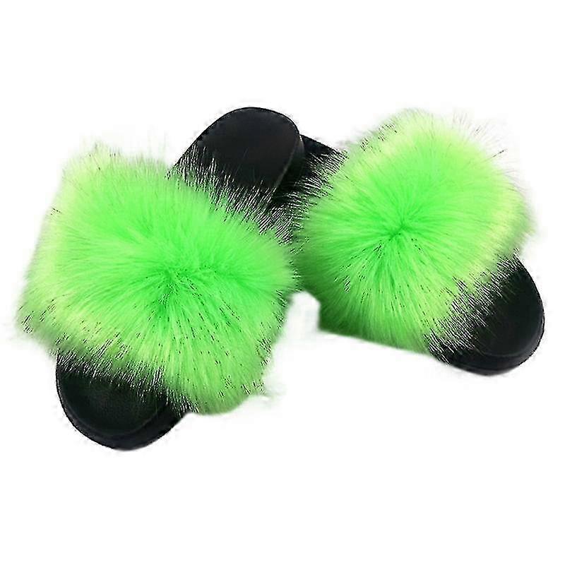 Women's Multicolors Open Toe Faux Fur Slides, Comfortable Fluffy Fur Sandals HAB