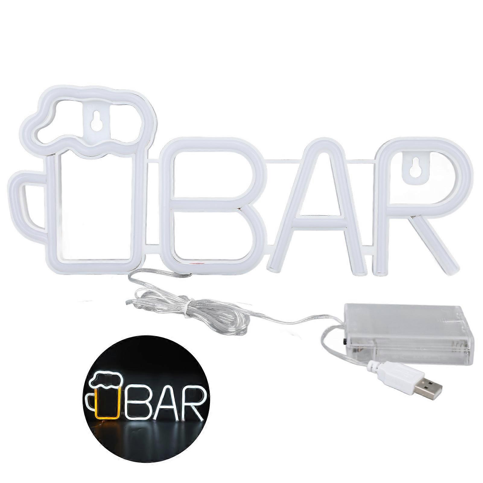 LED Neon Sign Bar Shape, USB or Battery Powered, High Safety, Widely Used, for Bedroom, Party, Backyard, White
