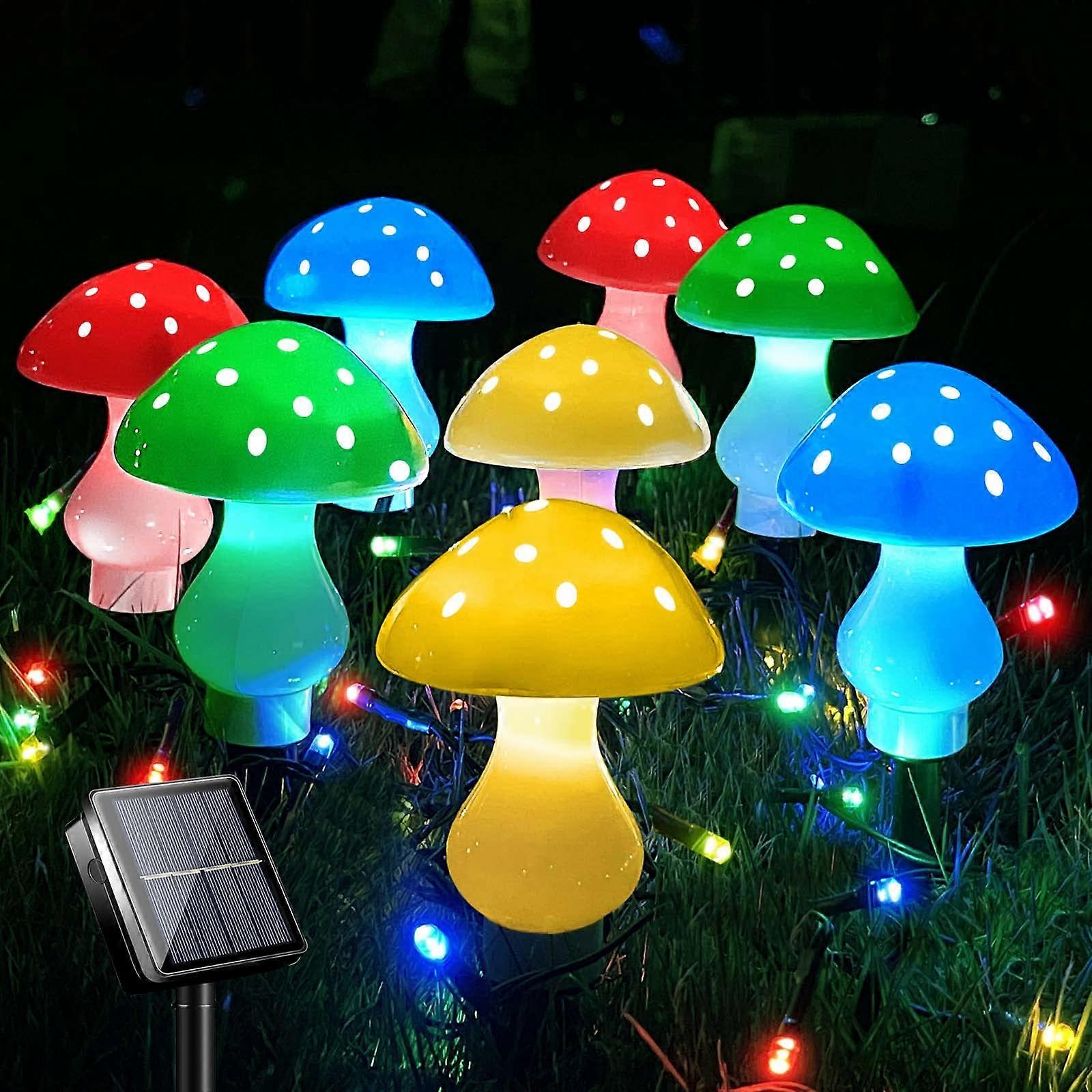 Upgraded Outdoor Solar Garden Lights 8 Pack 50 LED Multicolor Mushroom String Lights 8 Modes 23ft Waterproof Decor