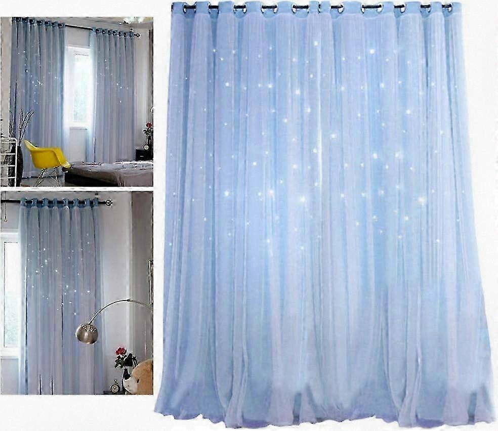 Blue Star Blackout Curtains for Kids - Light Blocking Window Drapes