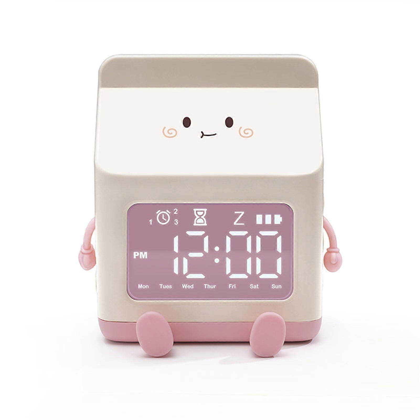 Fun Milk Box Alarm Clock for Kids, Cute Digital Countdown Alarm Clock in Pink, Perfect for Bedroom Decor and Student Use