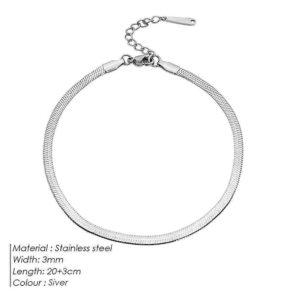 Men's Stainless Steel Blade Snake Chain Anklet - Hypoallergenic Silver Beach