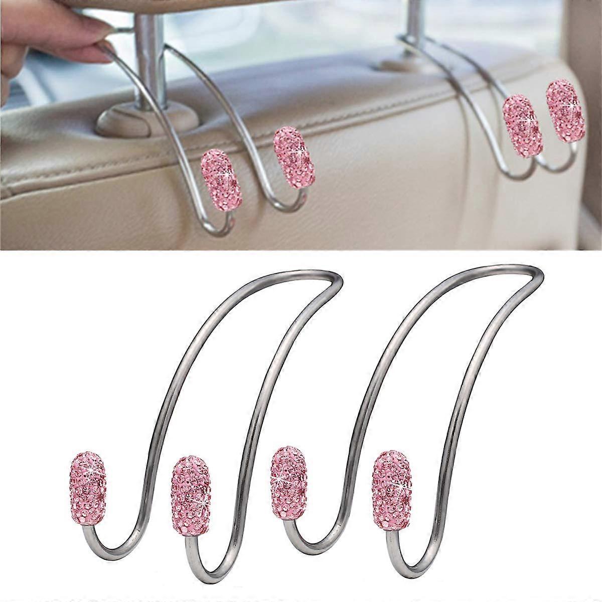 Bling Car Seat Hooks Rhinestone Universal Organizer Hooks Pink Compatible With Most Vehicles