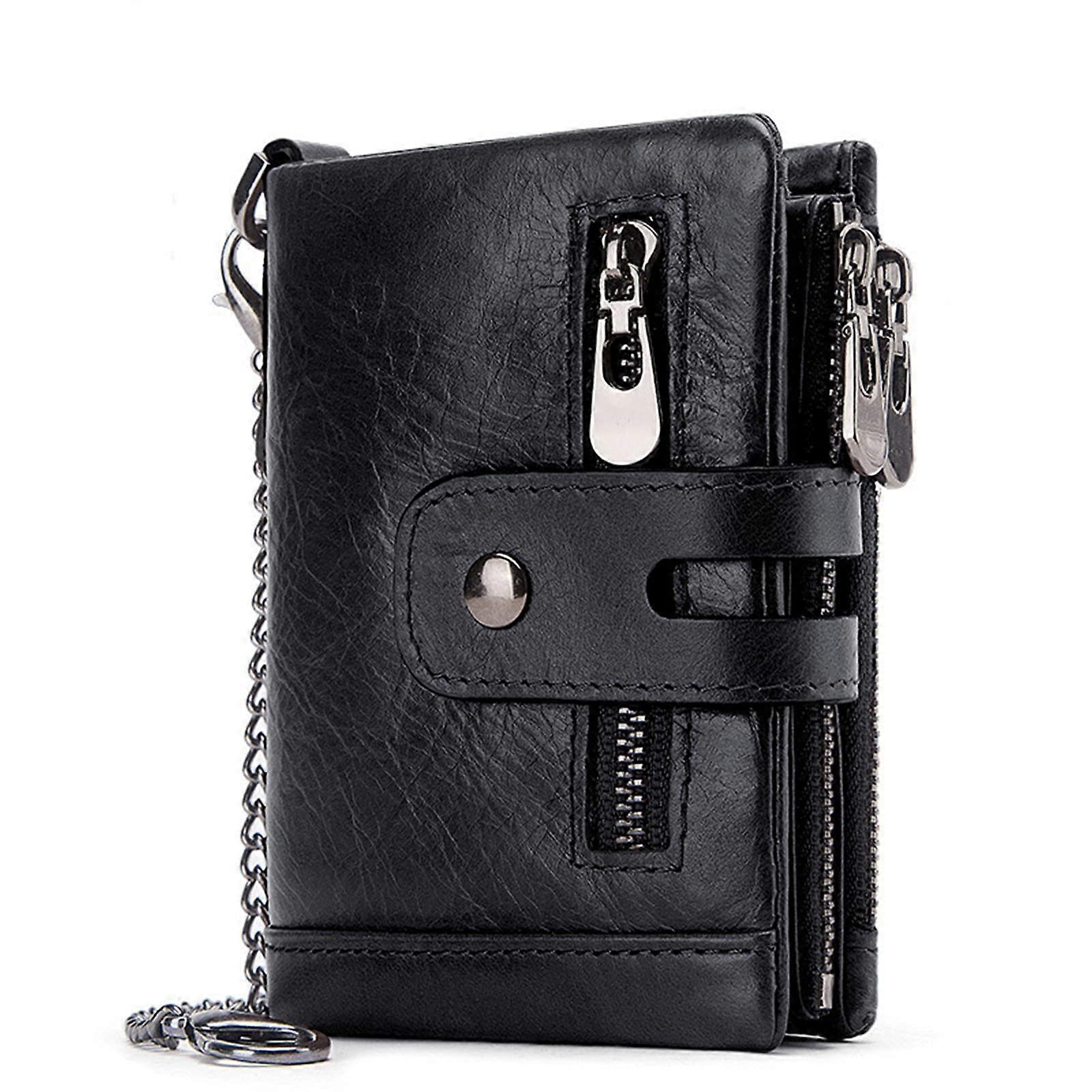 Men's RFID Bifold Wallet in Original Leather with 13 Card Holders and Identity Window, Black Gift Wallet