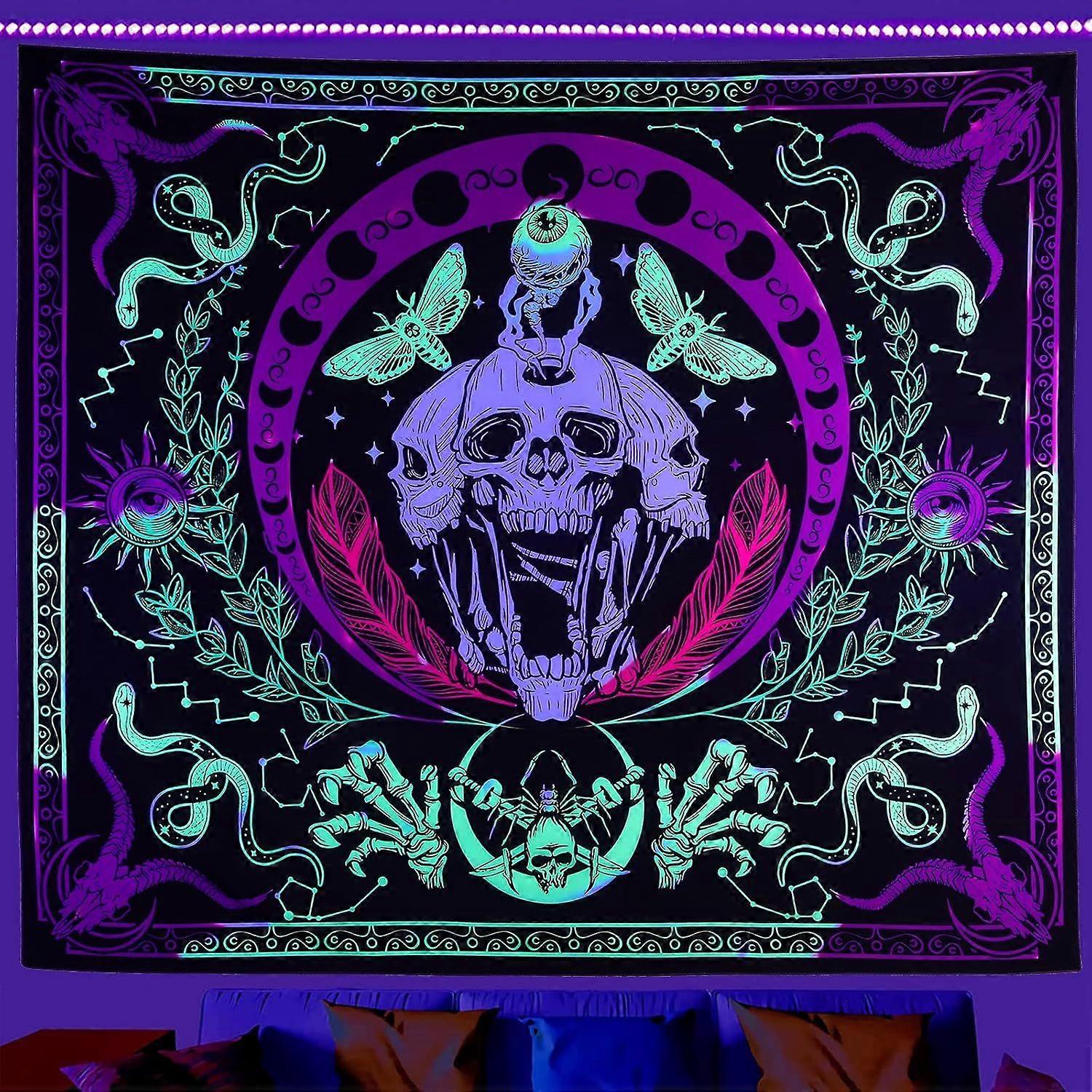 Skull Black Light Tapestry, (W59.1H51.2)