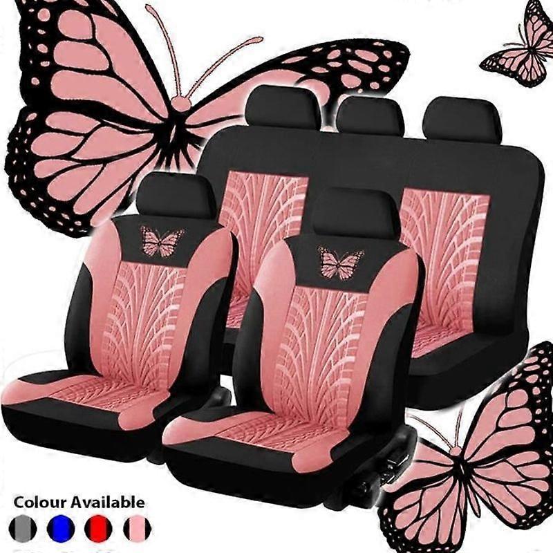 Universal Car Seat Cover Set Butterfly Pattern Car Seat Cover Set c Pink 9pcs
