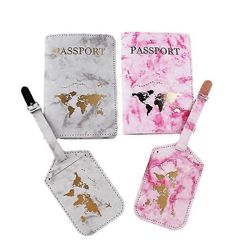 ポータブルPuレザーパスポートケースホルダー、ラゲージタグ付き旅行クレジットカードプロテクター女性カップル